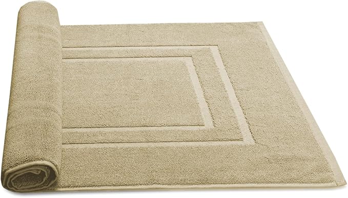 Feather & Stitch 2 Piece Towel Like Bath Mats (30x21 Inch) 100% Cotton Terry Bath Mats, Bathroom Shower Floor Mats [NOT A Bathroom Rug], Soft Absorbent Washable Mats - Linen