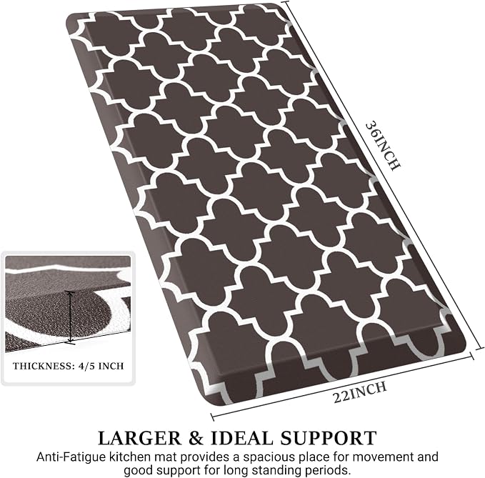 WISELIFE Anti Fatigue Floor Mat - 4/5 Inch Thick Kitchen Mat Non Slip Waterproof Heavy Duty Ergonomic Comfort Mat Durable for Home, Office, Sink, Laundry,(22" x 36", Chocolate)