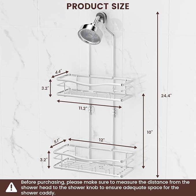 REINHARDT Shower Caddy Hanging, Rustproof Shower Caddy Anti-Swing Shower Organizer Over Showerhead No Drilling Shower Racks with Soap Holder Multi Hooks Bathroom Storage for Shampoo Sponge, Silver