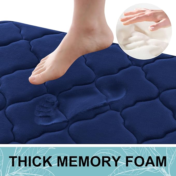 OLANLY Memory Foam Bath Mat Rug 59x34, Ultra Soft and Absorbent Bathroom Rugs, Non-Slip, Comfortable, Machine Washable Bath Carpet for Bathroom Floor, Tub, Shower and Home Decor Accessories, Navy