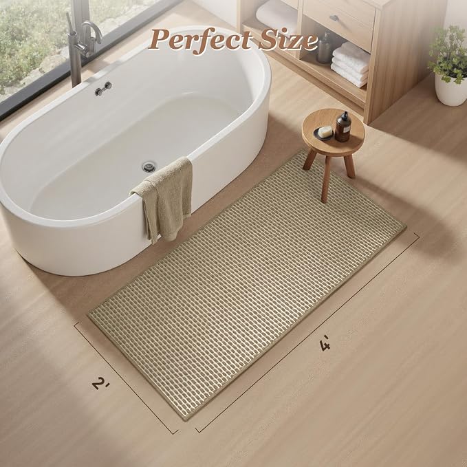 AMOAMI Unique Woven Bathroom Runner Rug, Super Absorbent Non Slip Bath Mats for Bathroom Textured Bathroom Mat Quick Dry Boho Rugs Runners for Hallyways Kitchen Bedroom Beside Tub, 2' x 4', Brown