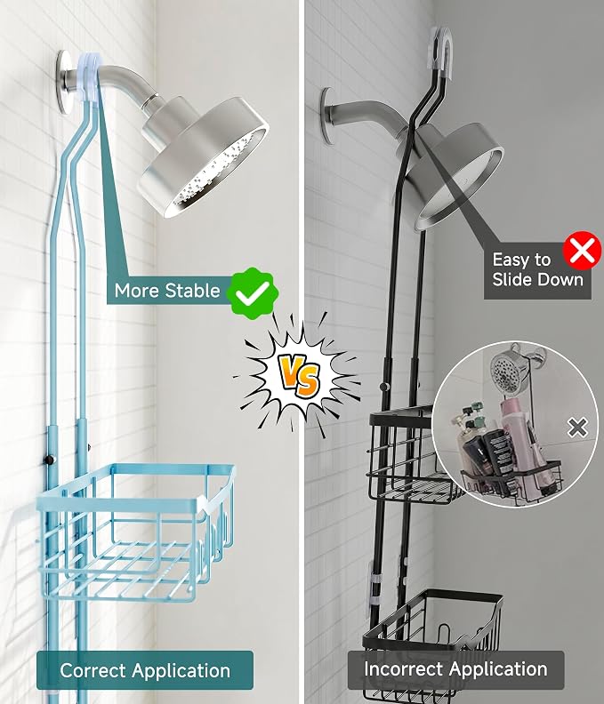 Upgraded Extended Length Shower Organizer with Hooks, Rustproof Shampoo Soap Holder, Large Hanging Bathroom Caddy