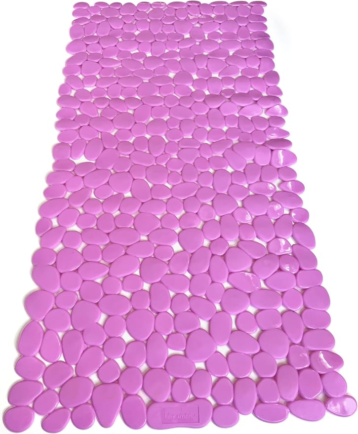 “Pebbles” Non-Slip Bathtub/Shower Mat 27.5”x14” Rectangular, Non-Toxic, Safe, Clean, Machine-Washable, Superior Grip & Drainage, Vinyl, for Smooth Floors ONLY, Opaque Pink