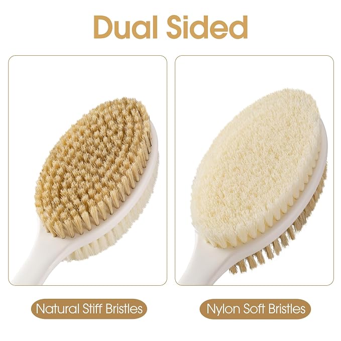 Backski Body Scrubber Anti Slip for Shower, Shower Brush Long Handle with Stiff and Soft Bristles, Body Wash Exfoliating Back Scrubber for Bath or Dry Brushing Body Brush(Orange)