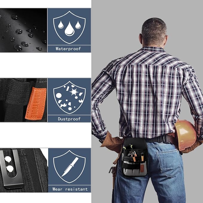 VIDAR TOOLS Small Tool Pouch with Belt Clip,Tool Belt Pouches,Electrician Tool Pouch.Mini Organizer Pocket Attachment for Tool Belt,5 Pockets and Heavy-Duty Metal Belt Clip Attachment.…