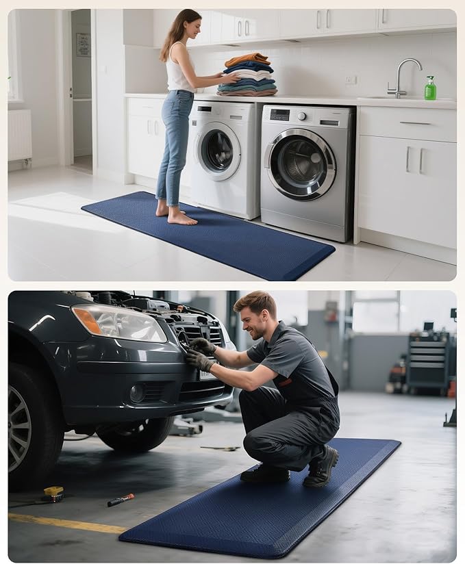 Ophanie Kitchen Mats for Floor, 3/4 Inch Thick Kitchen Rugs, 24'' x 70'' Anti Fatigue Standing Cushioned Mat, Waterproof,Comfort Ergonomic Mat for Office, Home, Sink, Blue Non-Slip Bottom