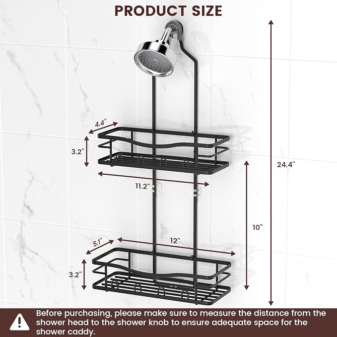 REINHARDT Shower Caddy Hanging, Rustproof Shower Caddy Anti-Swing Shower Organizer Over Showerhead No Drilling Shower Racks with Soap Holder Multi Hooks Bathroom Storage for Shampoo Sponge, Black