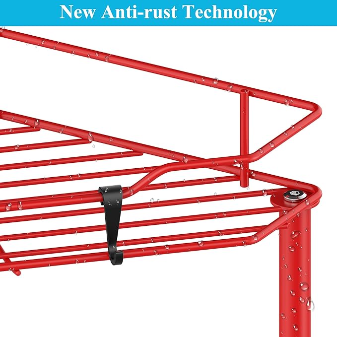 HuggieGems 3 Tier Floor Standing Corner Shower Caddy Organizer Shelf with Hooks, Bathroom Shelves Stand Rack, Red
