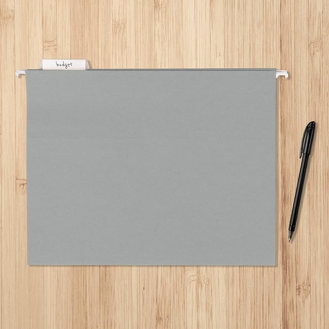 Amazon Basics Hanging File Folders with Adjustable Tabs for Document Organization, Letter Size, Gray, 50-Pack