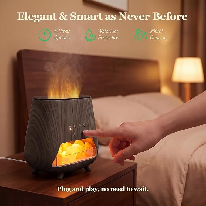 Essential Oil Diffuser for Home, 𝟒-𝐢𝐧-𝟏 Aromatherapy Diffuser & 𝐇𝐢𝐦𝐚𝐥𝐚𝐲𝐚𝐧 𝐒𝐚𝐥𝐭 Lamp, 200ml Cool Mist Humidifier, 𝟗-𝐂𝐨𝐥𝐨𝐫 𝐋𝐄𝐃, Auto Off, Bedroom Office Yoga (Black)