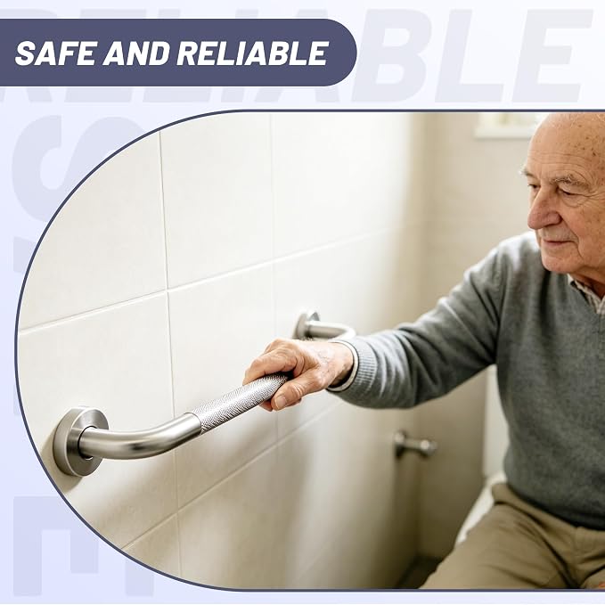 24 Inch Shower Grab Bar, Brushed Nickel Anti Slip Safety Bars, 304 Stainless Steel Bathroom Handrail, Handicap Grab Bars for Wall, Shower Grip Handle for Seniors Elderly Injury Assist Bath (1.25" Dia)