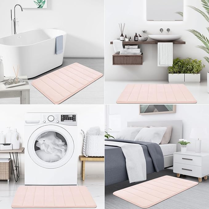 Buganda Memory Foam Bath Mat, 70" x 24", Ultra Soft and Non-Slip Bathroom Rugs, Water Absorbent and Machine Washable Bath Rug Runner for Bathroom, Shower, and Tub, Pink
