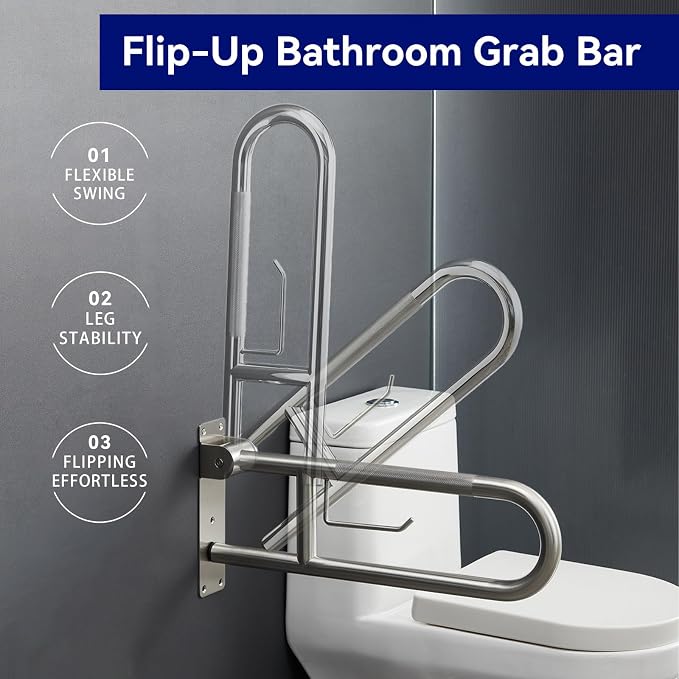 23.5 Inch Toilet Grab Bar, Fold Down Grab Bar with Paper Holder, Knurled Anti-Slip Grab Bars for Toilet, Stainless Steel Handrails Toilet for Seniors Disabled Elderly Pregnant, Brushed Nickel