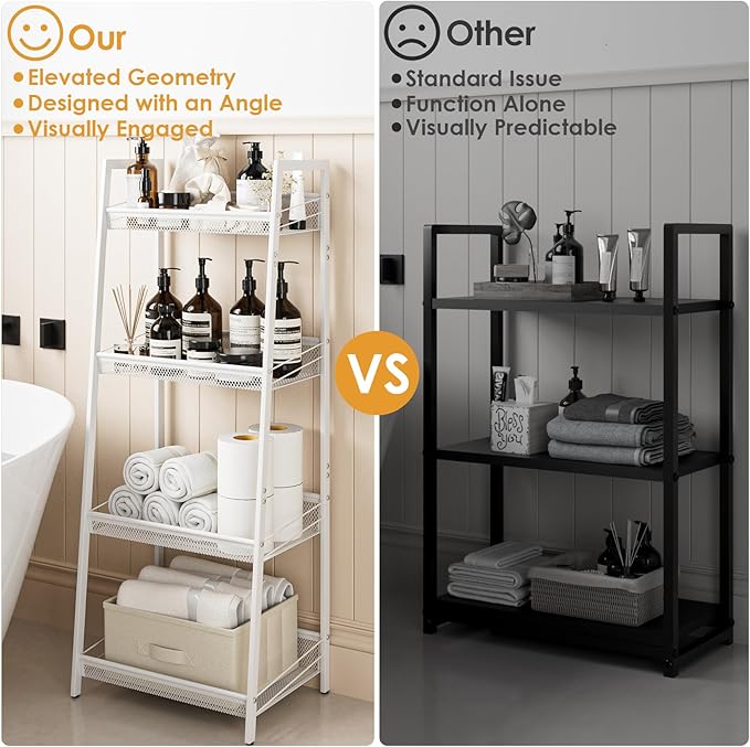 Masupu 4 Tier Bathroom Shelf, Bathroom Organizer and Storage for Small Space, Free-Standing Metal Rack Shelves Waterproof for Kitchen, Bathroom, Laundry, Toilet, White