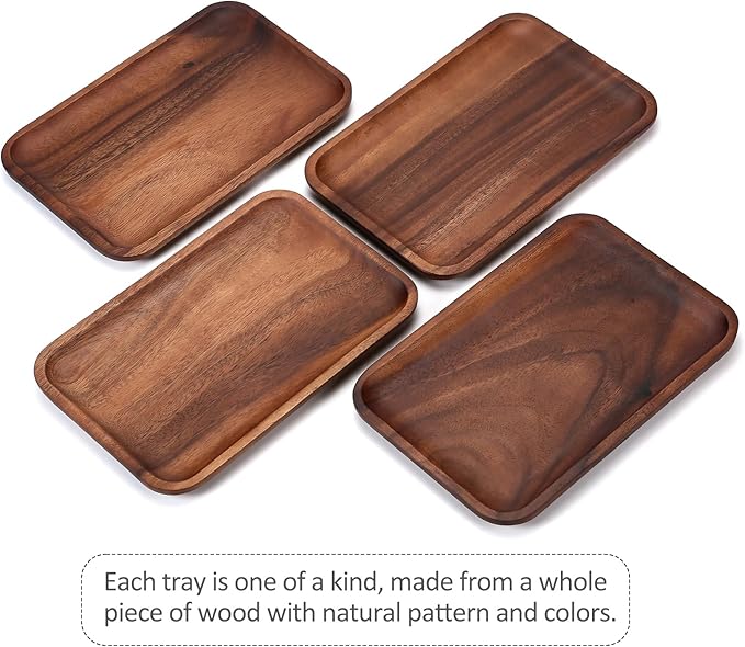 2PCS Serving Wood Valet Tray for Men Women, Catch All Acacia Mens Key Dump Bedside Nightstand Organizer EDC Decorative Wooden Tray for Phone Watch Wallet Keys