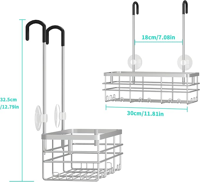 HapiRm Hanging Shower Caddy Organizer - No Drilling Shower Organizer with Hooks, Rustproof & Waterproof 304 Stainless Steel Bathroom Shelves - Silver (1 Basket)