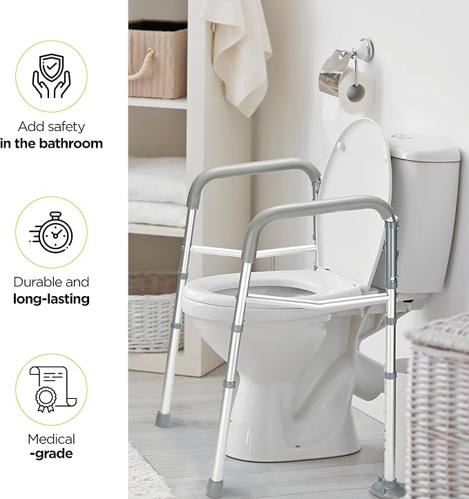 Medical king Toilet Safety Rail - Adjustable Detachable Toilet Safety Frame with Handles Heavy-Duty Toilet Safety Rails Stand Alone - Toilet Safety Rails for Elderly, Handicapped - Fits Most Toilets