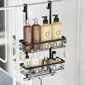 Over the Door Shower Caddy Hanging, Rustproof Hanging Shower Organizer for Glass Door, No Drilling Adjustable Shower Shelves for inside shower with 4+3 Hooks, Suitable for Kitchen/Bathroom/Balcony