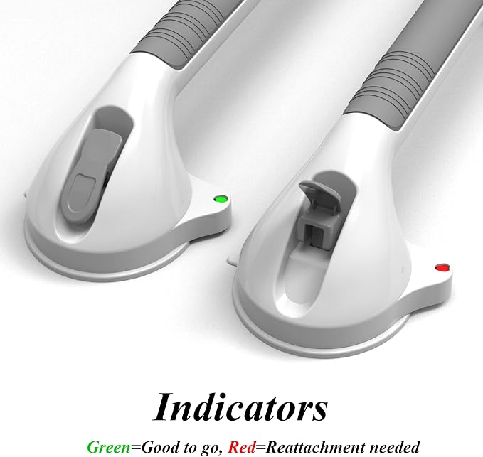 16.5inch Suction Bath Grab Bar with Indicators, Balance Assist Bathroom Shower Handle (White/Grey, Pack of 1)