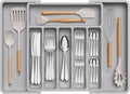 Lifewit Silverware Drawer Organizer, Expandable Utensil Tray for Kitchen, BPA Free Flatware and Cutlery Holder, Adjustable Plastic Storage for Spoons Forks Knives, 13-22 x 15", Grey