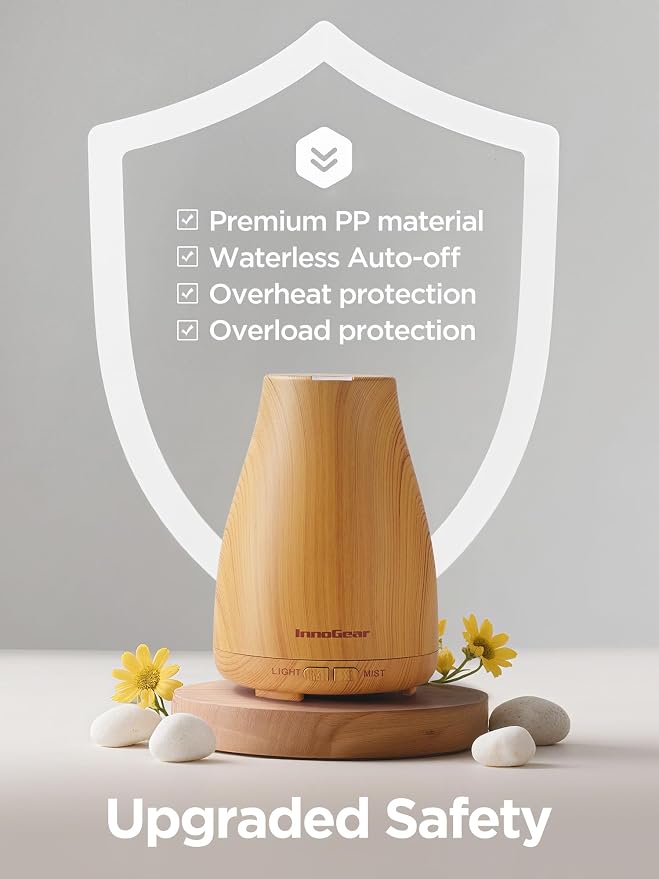 InnoGear Essential Oil Diffuser, Ultrasonic Diffusers for Home Aromatherapy Humidifier for Bedroom Room 7 Colors LED 2 Mist Mode Auto Off, Yellow