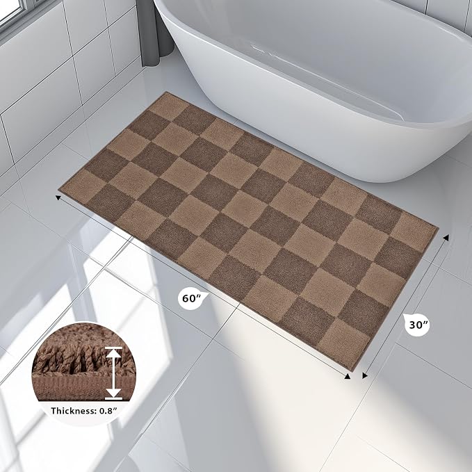 anllugs Bathroom Rugs 30" x 60", Non-Slip Extra Soft Absorbent Bath Rugs, Machine Washable Quick Dry Bath Mats for Bathroom Floor, Shower, Bathtub and Sink, Checkered Grayish Brown & Coffee