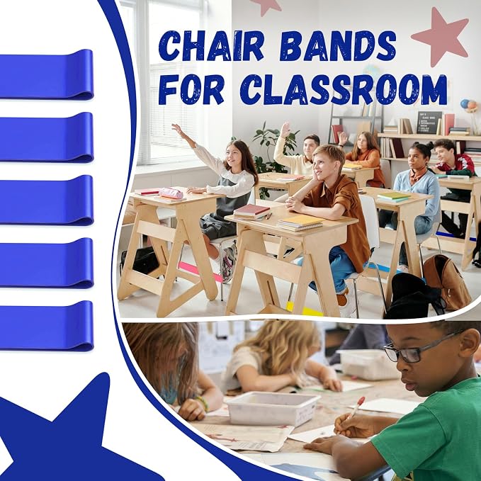 25 Pack Chair Bands for Kids with Fidgety Feet, ADHD Tools for Kids, Improve Focus & Reduce Restlessness, Chair Bands for Sensory ADHD ADD Autism - Classroom & Home Must Haves (Blue)