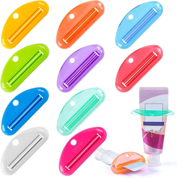 LOVEINUSA Toothpaste Tube Squeezer Dispenser, 10PCS Toothpaste Roller Squeezer Tool Tooth Paste Cap Holder for Bathroom, Assorted Colors