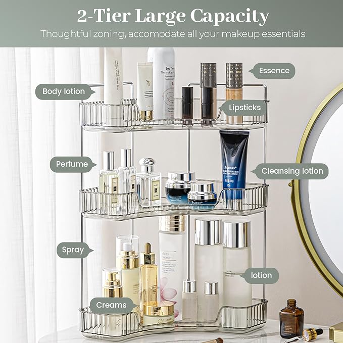 Aveniee Corner Bathroom Counter Organizer, Bathroom Countertop Shelf Makeup Organizer for Vanity Perfume Tray for Corner Storage (3 Tiers, Grey)