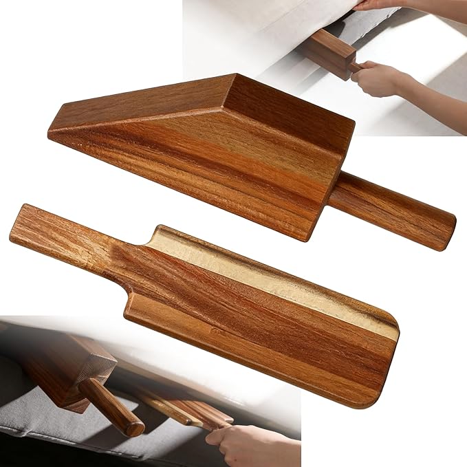 Mattress Lifter & Sheet Tucker Tool Set, Mattress Wedge Elevator, Bed Sheet Tucking Paddle, Used for Lifts & Holds The Mattress, Tucks Sheets, Removes Sheets, Alleviating Back Pain (Acacia Wood)