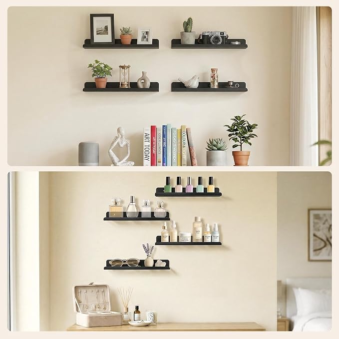 Lifewit Floating Shelves for Wall, Acrylic Display Shelf Wall Mounted for Figure, Car, Art, Book, 14" Perfume Organizer for Bathroom, Bedroom, Living Room, Nursery, Home Decor, Black, 10 Pack