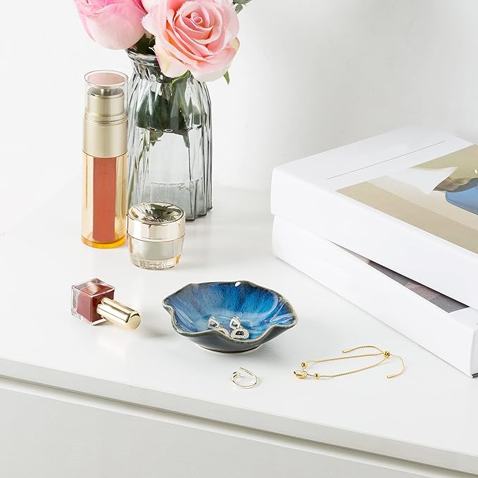 BEUNAIZER Jewelry Dish Tray, Ring Dish, Ceramic Trinket Tray, Key Bowl, Decorative Plate, for Friends Sisters Daughter Mother (Starry Blue)