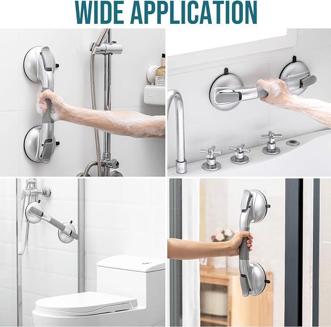 TAILI Grab Bars for Bathtubs and Showers, Shower Handles for Elderly Suction,Maximum 330lbs,Shower Grab Bar with Upgraded Rubber Suction Cups Safety Grip for Senior,No Drilling Removable,Silver