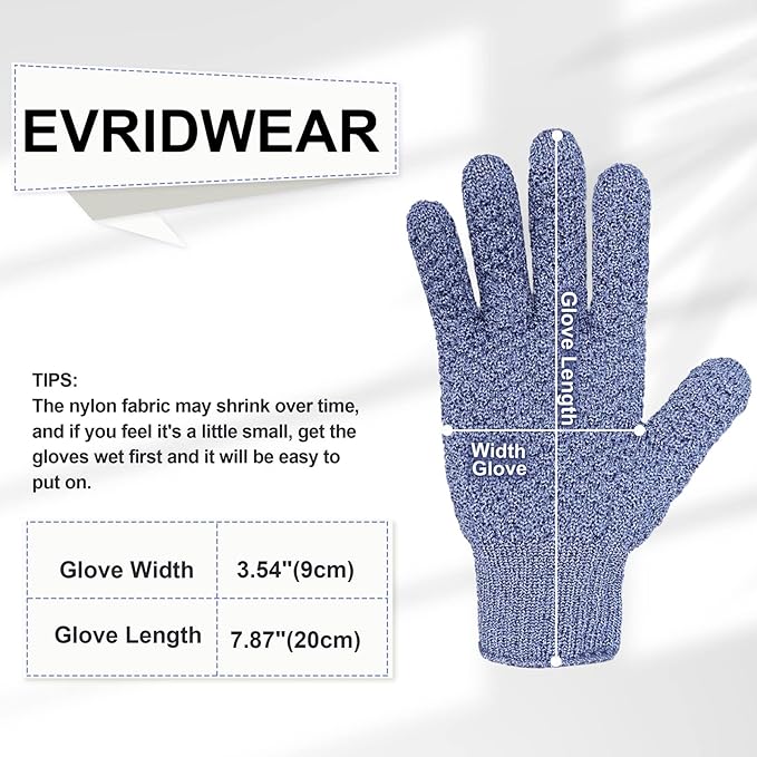 Evridwear Exfoliating Glove for Shower Men and Women, Dual Texture Bath Body Scrub Gloves Dead Skin Cell Remover for Home Spa, Massage, with Hanging Loop (3 Gloves Not 3 Pair)