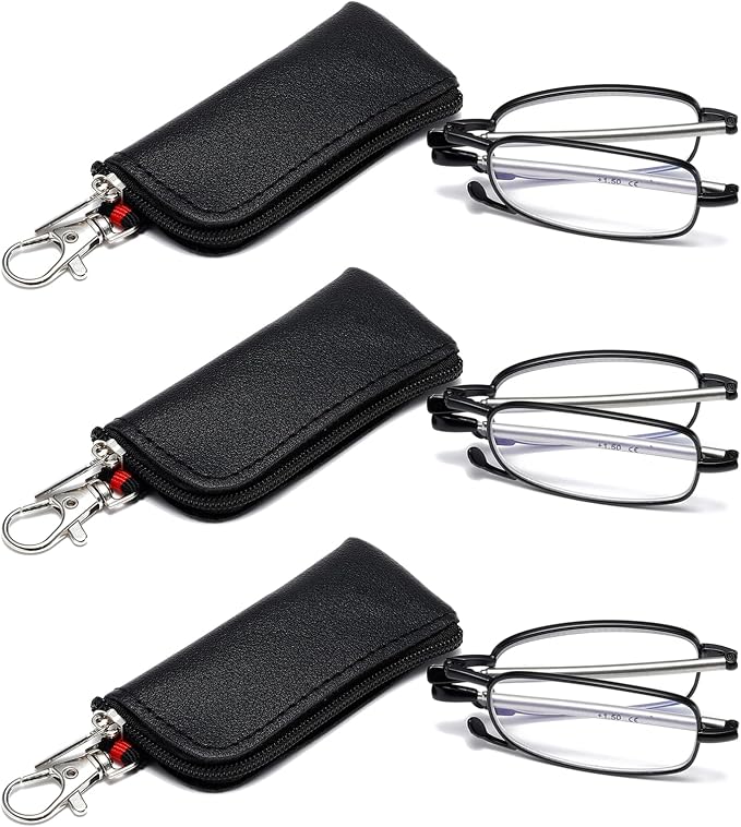 Folding Reading Glasses for Men Women, Keychain Compact Readers Blue Light Portable Pocket Eyeglasses