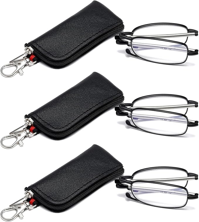 Folding Reading Glasses for Men Women, Keychain Compact Readers Blue Light Portable Pocket Eyeglasses