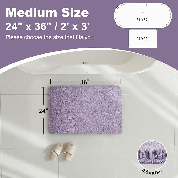 TYUU Bathroom Rugs Non Slip Washable, Ultra Soft Super Absorbent Quick Dry Small Bath Mat with Rubber Backing for Bathroom Floor, Shower, or Sink, Lavender 24" x 36"