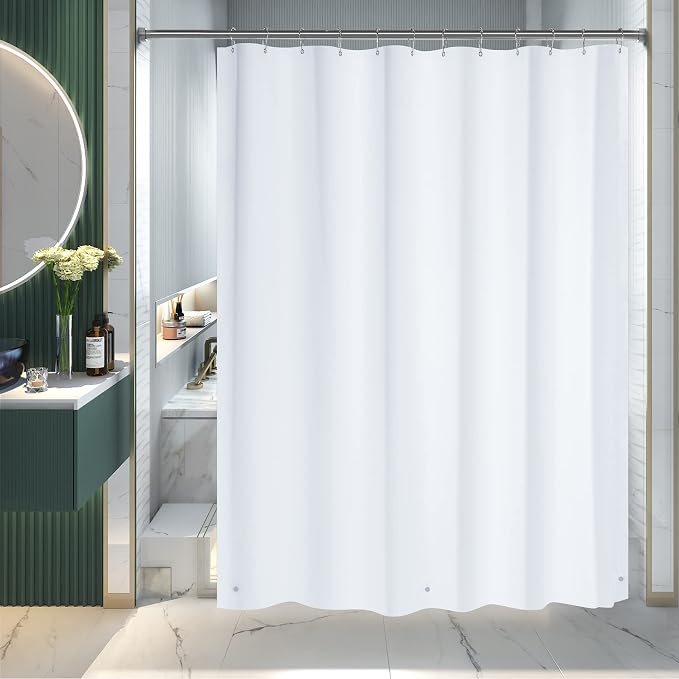 AmazerBath Long Shower Curtain Liner, 72x78 Plastic White Shower Curtain Liner, Cute Waterproof PEVA Shower Curtains, Lightweight Shower Curtains for Bathroom with Magnets and 12 Rustproof Grommets