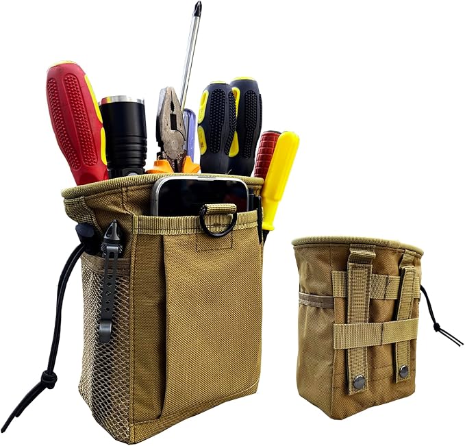 Small Tool Pouch,Utility Tool Bag, Small Toolbox, Screw Driver, Plier Organizer, Flashlight Holster and Knife Holder, Tool Belt Pouches for Electrician,Contractor,Plumber,Carpenter or Daily Home Use