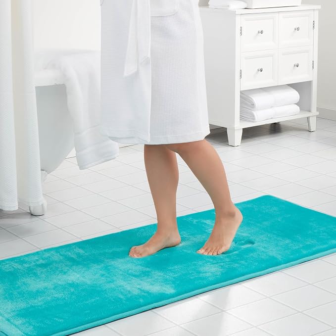 Memory Foam Bath Mat Non Slip Absorbent Super Cozy Velvet Bathroom Rug Carpet (60 inches X 24 inches, Teal)