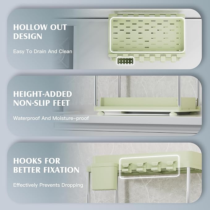 VERIFOST Under Sink Organizer, 2 Pack Under Kitchen Bathroom Cabinet Organizer, 2 Tier Under Bathroom Kitchen Sink Organizer, Adjustable Height Bathroom Kitchen Cabinet Organizers and Storage, Green
