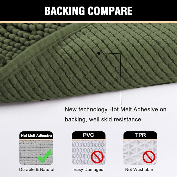 H.VERSAILTEX Bath Mats for Bathroom Non Slip Luxury Chenille Ultra Soft Bath Rugs 24x36 Absorbent Non Skid Shaggy Rugs Washable Dry Fast Plush Area Carpet Mats for Indoor, Bath Room, Tub - Loden