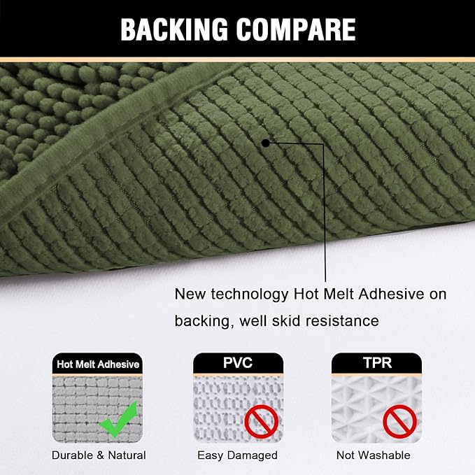 H.VERSAILTEX Bath Mat Bathroom Rug Bath Rugs for Bathroom Non Slip Bath Mats Extra Thick Chenille Rug 17" x 24" Absorbent Soft Shaggy Washable Dry Fast Plush Rugs for Bathtubs - Loden