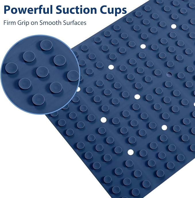 Webos Silicone Bath Mat with Suction Cups – Non-Slip Foldable Bathtub & Shower Mat, Durable & Quick-Dry Safety Tub Mat with Large Drain Holes for Families 28"x 14" Navy Blue