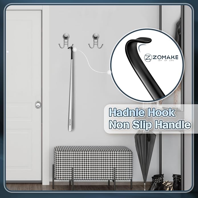 ZOMAKE Shoe Horn Long Handle for Seniors Men Women,Metal Long Shoehorn Boot Horn,16.5" Stainless Steel Shoe Spoon Helper