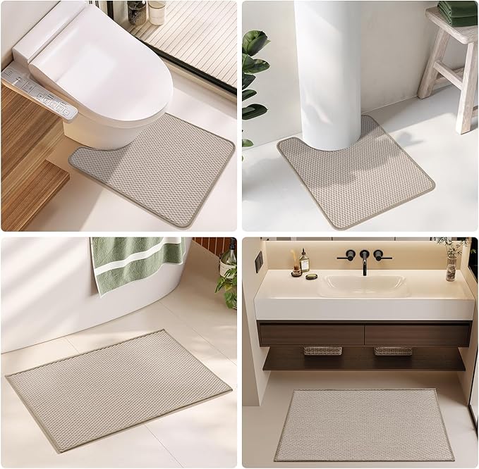 TYUU Bathroom Rugs Non Slip Washable, Super Absorbent Thin Bath Mat Small Quick Dry Low Pile Bathroom Rug, Beige 16"x24"