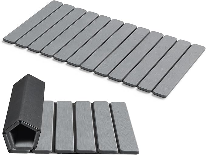 AWW Foldable Stone Bath Mat, Quick Dry Diatomaceous Earth Bath Mat with Non-Slip Mat, Super Absorbent, Easy to Clean, Compact for Small Bathrooms, 31.5 x 15.7, Grey