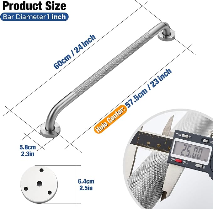 Grab Bars for Shower 2 Pack 24-Inch, Stainless Steel Anti-Slip Safety Shower Handle for Elderly Bathroom Wall Support Handicap Handicap Grab Bars for Seniors, Brushed Nickel
