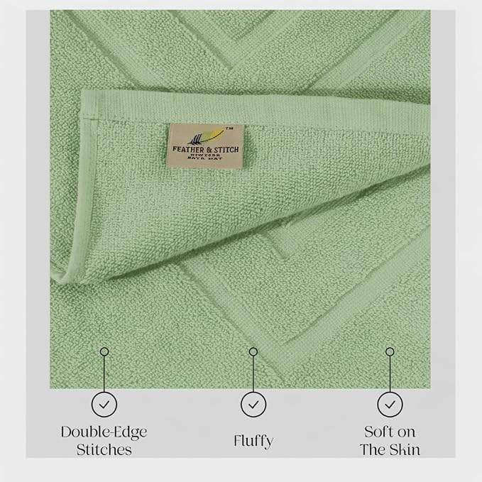 Feather & Stitch 2 Piece Towel Like Bath Mats (30x21 Inch) 100% Cotton Terry Bath Mats, Bathroom Shower Floor Mats [NOT A Bathroom Rug], Soft Absorbent Washable Mats - Pastel Green