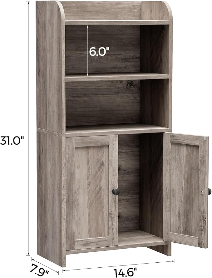 Homhedy Small Bathroom Storage Cabinet, Freestanding Toilet Paper Storage with 2 Doors and Shelves, Bathroom Organizers and Storage for Small Spaces, Laundry Room, 7.9" D x 14.6" W x 31" H, Greige